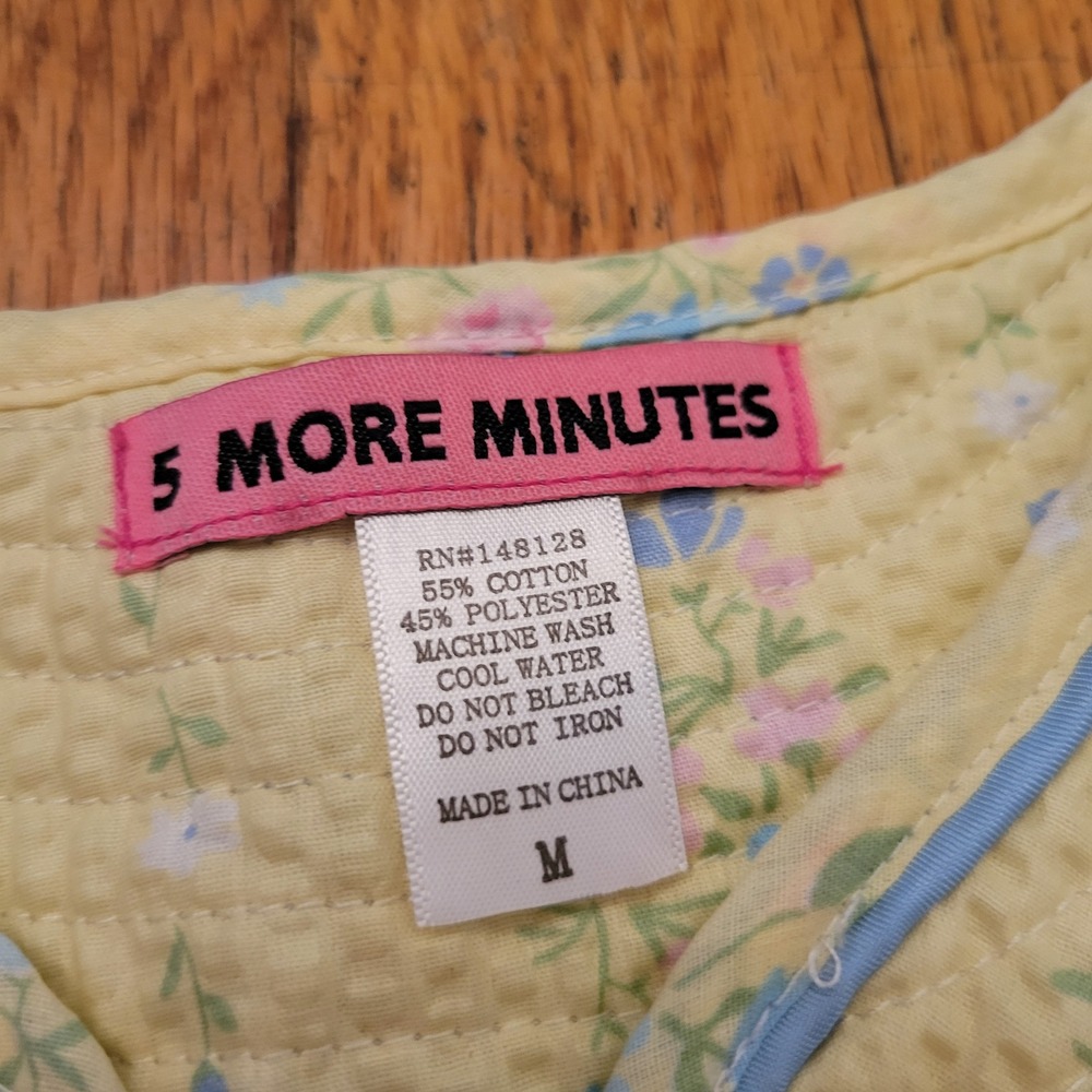 5 More Minutes M Nightgown Yellow Floral Seersucker Button Front HOUSE DRESS Nap - Picture 3 of 5